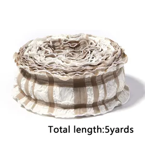 Polyester bubble plaid pleated ribbon detail view, ideal for DIY bows and gift box decoration.