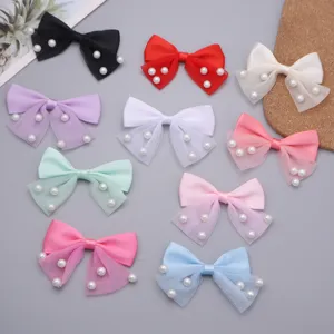 Colorful mesh bow hair clips with faux pearls, sweet hair accessories for women and girls.