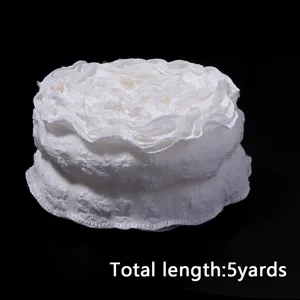 White pleated lace trim roll with bubble texture for DIY gift box decoration and sewing crafts.