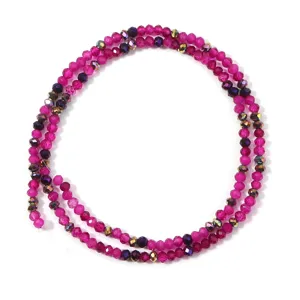 Detailed view of mixed color crystal glass faceted beads strand for DIY jewelry making.