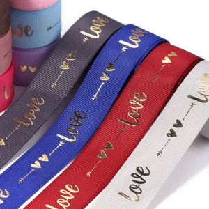 Colorful polyester love printed ribbon for DIY gift box packaging and bows. Great for decoration.