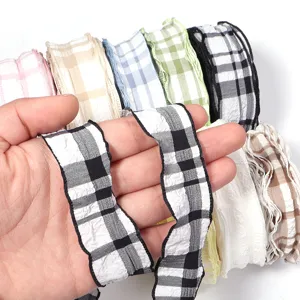 Polyester bubble plaid pleated ribbon for DIY bows, gift boxes and garment sewing crafts.