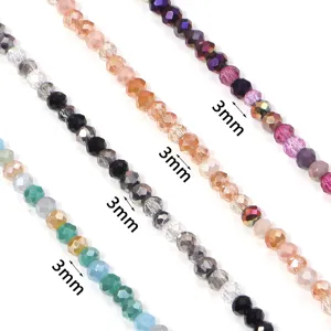 Colorful 3mm faceted crystal glass beads strands for DIY jewelry making, bracelets and necklaces.