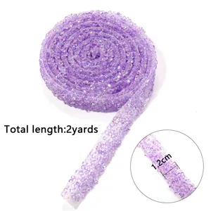 Cinta de diamantes de imitación de resina AB termoadhesiva borde de cristal brillante 2 yards 1.2cm