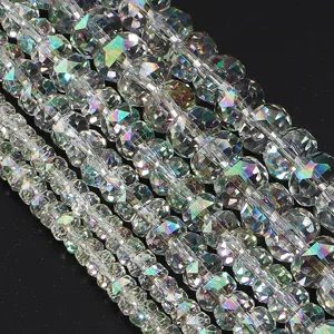 Faceted crystal rondelle spacer beads, AB color crystal strands for DIY jewelry making supplies.