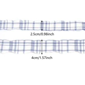 Blue white plaid pleated ribbon lace for DIY bows gift box flower wrapping apparel 2pcs