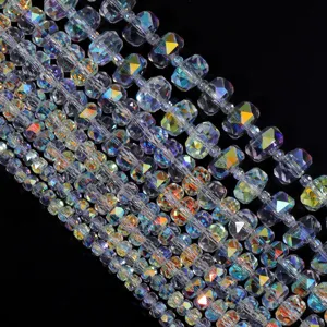 Faceted crystal rondelle spacer beads, AB color rainbow sparkling DIY jewelry making parts.