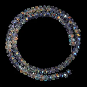 Faceted crystal rondelle spacer beads with AB rainbow finish, perfect for DIY jewelry craft.