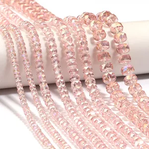 Faceted pink crystal rondelle beads strands for DIY jewelry making and apparel crafts.