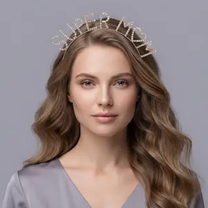 Fashion Alloy Rhinestone Letter Headband Super Mom Heart English Alphabets Electroplated Metal Hairband Holiday Party Accessories For Women