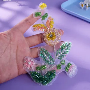 Handgemaakte kraal bloem patch DIY strass pailletten kleding applicatie voor jasje