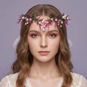 Corona da Elfo con Fiori Artificiali in Stile Foresta per Donna Banchetto Nuziale Vintage con Perle e Strass Cerchietto Floreale per Fotografia