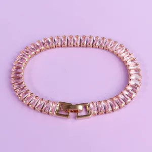 Elegant rose gold pink crystal baguette tennis bracelet for women daily wear party jewelry
