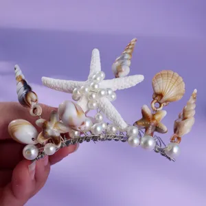 Peigne a cheveux coquillage etoile de mer perle fait main mariage plage accessoire coiffure