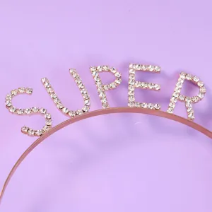 Rose gold rhinestone letter SUPER headband fashion hair accessory for daily party photo style