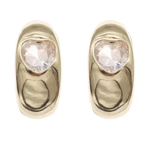 Chunky gold-toned heart-inset earrings pair, simple daily chic stud jewelry for women main view