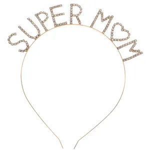 Rhinestone Super Mom Letter Headband Gold Metal Hair Hoop Party Hair Accessories Gift