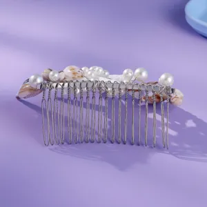 Peigne à cheveux perle étoile de mer coquillage fait main pour mariage plage vue principale.