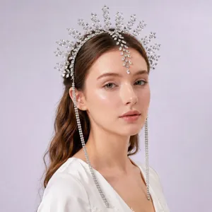 Handgemaakte Strass Kwastje Bruid Kroon Hoofdband Zilveren Legering Bruiloft Haaraccessoires Voor Bruidsmeisje Banket Performance