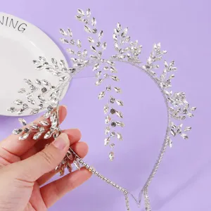 Bruids strass kroon haarband, zilveren bladeren tiara voor bruiloft, feest en bal.