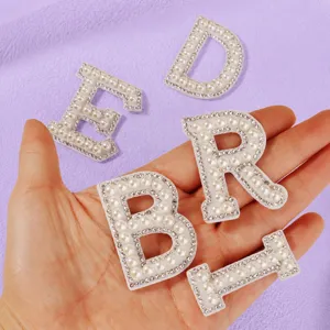 Pearl rhinestone letter patch for clothing bags DIY decorative alphabet accessory main view