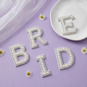 Pearl rhinestone letter patches, bridal dress DIY decoration, elegant clothing accessories.