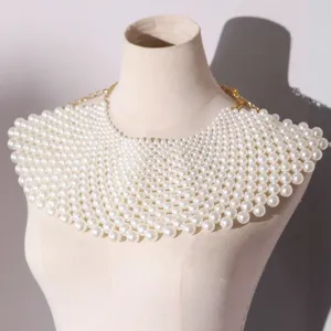 Elegant multi-layer pearl body chain collar necklace fashion woman statement jewelry.