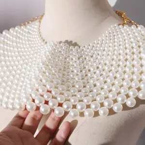 Elegant multi-layer faux pearl cape necklace body chain fashion accessory for women show