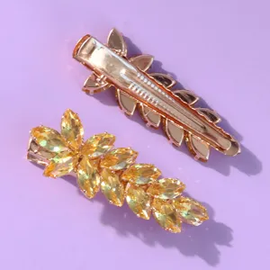 Ensemble de pinces à cheveux en cristal, barrette en métal strass jaune brillant pour fête.