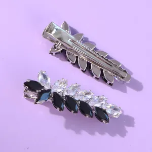 Élégante pince à cheveux en strass noir et blanc barrette métallique pour femmes fête accessoires