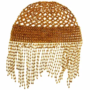 Vintage goldene Perlen Quasten Haarkappe braut kopfschmuck flapper retro haaraccessoire