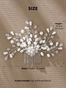 Peigne à cheveux perle cristal fait main mariage accessoire coiffure design élégant 14.5x10.5cm