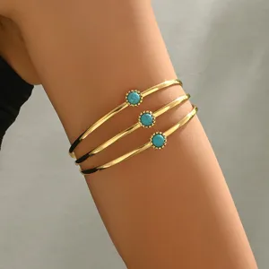 Bracciale da braccio aperto multistrato dorato con pietra turchese stile boho gioielli