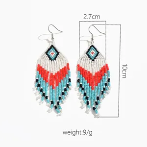 Bohemian handmade seed bead long fringe earrings vintage statement dangling ear jewelry for women