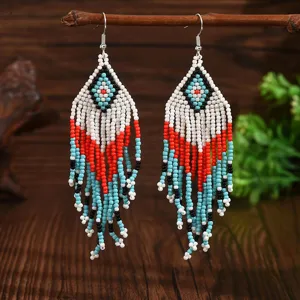 Handmade seed bead long tassel earrings bohemian retro ethnic jewelry statement earrings for women