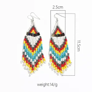 Bohemian geometric seed bead long fringe earrings for women handmade statement jewelry