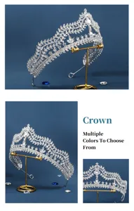 Luxury crystal bridal crown detail shot, exquisite rhinestone alloy tiara for wedding.