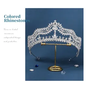 Detailed view of the luxurious crystal bridal tiara, perfect for weddings and evening proms.