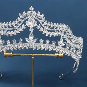 Luxurious silver crystal bridal tiara, handmade rhinestone crown for wedding and prom.