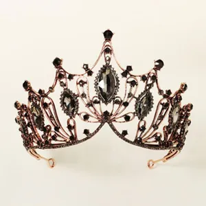 Vintage baroque rose gold rhinestone tiara bridal crown elegant crystal hair accessories