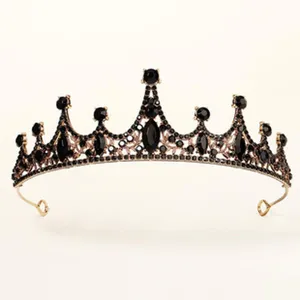 Black rhinestone crown vintage tiara gothic headpiece bridal hair accessories detail