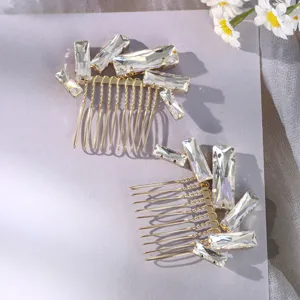 Rhinestone hair combs set of two sparkling crystal metal updo accessories for party wedding