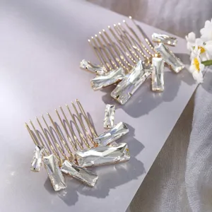 Elegant crystal rhinestone hair combs set, two pieces sparkling bridal updo hair accessories for party
