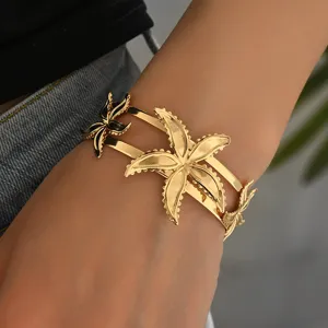 Geometric Flower Starfish Open Arm Bracelet Women Personalized Exaggerated Iron Metal Upper Arm Cuff Fashion Niche Jewelry