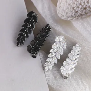 Pinces à cheveux luxueuses en zircone cubique marquise argent et noir, barrettes élégantes.