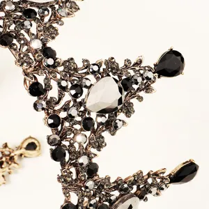 Vintage black rhinestone tiara crown bridal hair accessory sparkling crystal headpiece main.