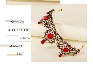 Baroque vintage red rhinestone bridal tiara crown wedding hair accessories alloy hair jewelry