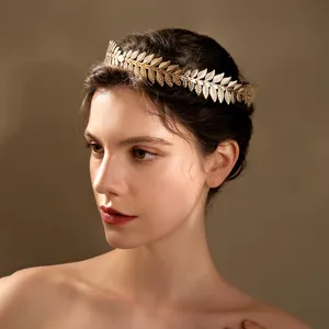Baroque Vintage Gold Metal Leaf Crown Headband For Bride Wedding Party Statement Olive Branch Headpiece Performance Costume Jewelry Crown