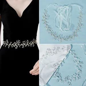 Cintura da Sposa Fatta a Mano in Perle Artificiali e Strass Catena da Vita per Abito da Sposa con Foglie di Cristallo per Donna