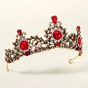 Baroque red rhinestone crown bridal wedding tiara vintage crystal hair accessories for women